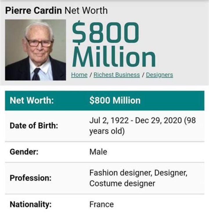 Pierre Cardin | Bio, Age, Net Worth, Relationship, Career
